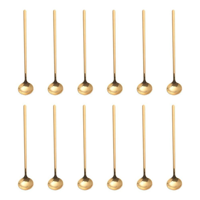12 PCS Coffee Spoons, 18/8 Stainless Steel Espresso Spoons, 6.7 Inches Vogue Mini Tea Spoon, Cappuccino Stirring Small Spoon for Dessert, Ice Cream, Frosted Handle,Sweejar(Gold)