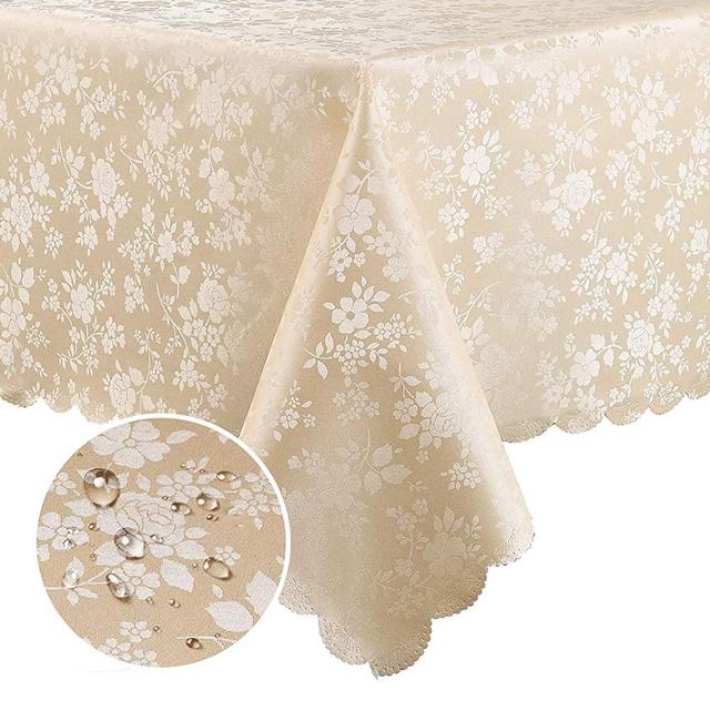 smiry Waterproof Vinyl Tablecloth, Rectangle Heavy Duty Table Cloth, Wipeable Table Cover for Kitchen and Dining Room (Beige, 60" X 84")