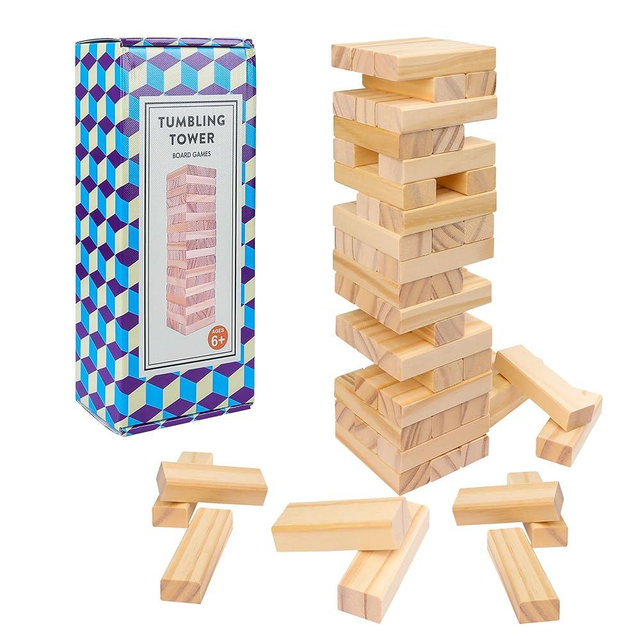 Offelec Wooden Stacking Blocks Game - 54 pcs Tumbling Tower Set for Kids & Adults, Family Board Games Indoor/Outdoor, Educational STEM Toy with Natural Wood Blocks, Portable Stacking Toys Party Games