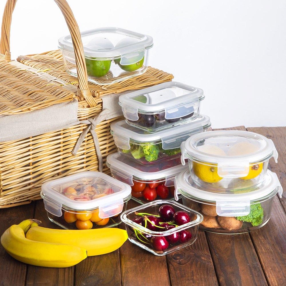 Bayco Glass Storage Containers with Lids, 9 Sets Glass Meal Prep Containers Airtight, Glass Food Storage Containers, Glass Containers for Food Storage with Lids - BPA-Free & FDA Approved & Leak Proof
