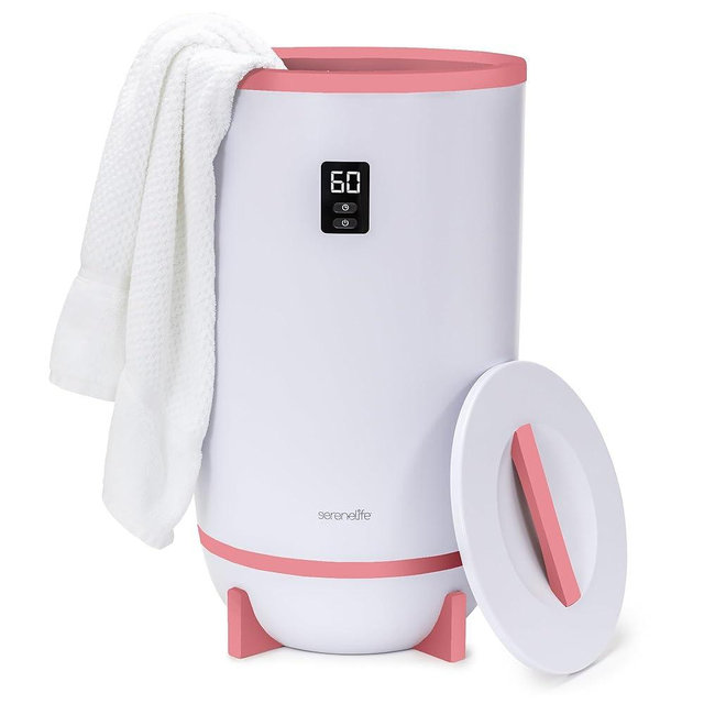 SereneLife Towel Warmer Bucket, with Customized Fragrance for Spa and Bathroom, Luxury Towel Heater Gifts for Him & Her, Auto Shut off, Fits 2 large Towels, Blankets, Bathrobes, PJ's (Pink)