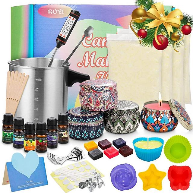 Candle Making Kit Supplies Soy Wax Candle DIY Full Craft Set for Beginners Adults, Fragrance Oil, Dyes, Wicks, Silicone Mold, Pot,Candle Tins for Halloween Thanksgiving Christmas Home Decoration