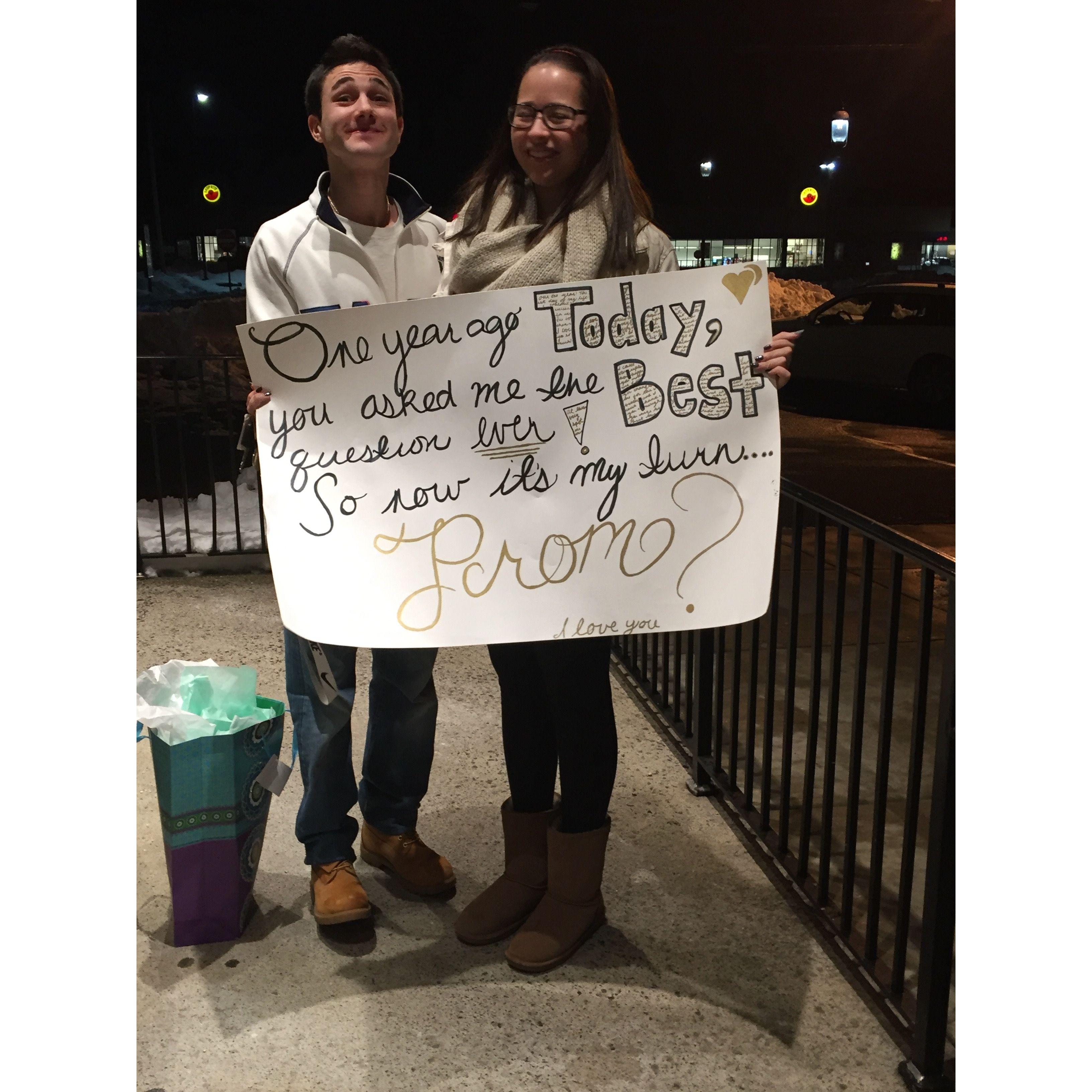 I was the first to ask someone to prom in my grade, but I don't regret it. Happy One Year Anniversary. 01/24/16