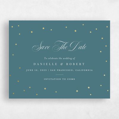 Grayed Teal, Blue Wedding Save the Date - Emery Landscape Foil