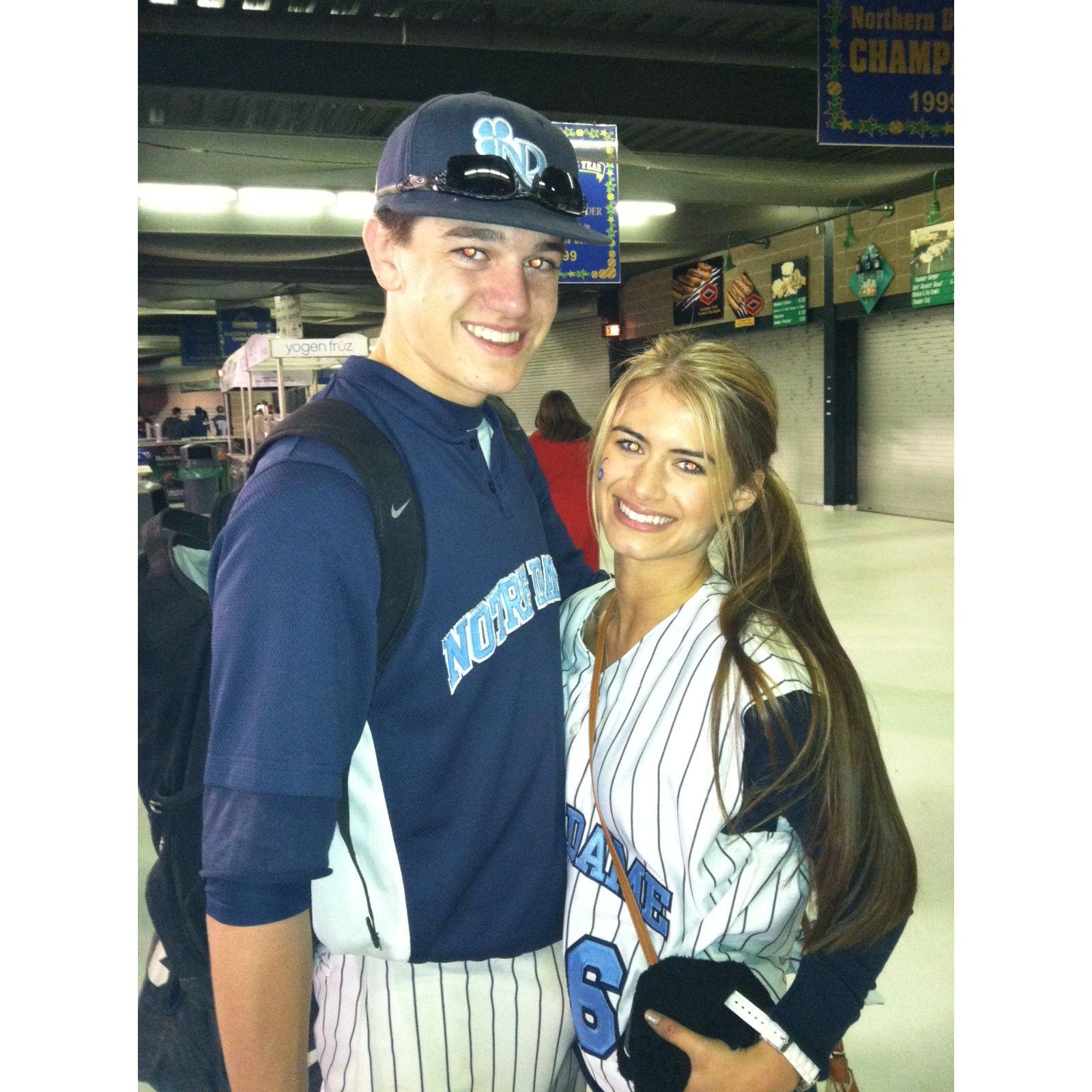 Jamie's championship high school baseball game. Emily wore Jamie's jersey to cheer him on.