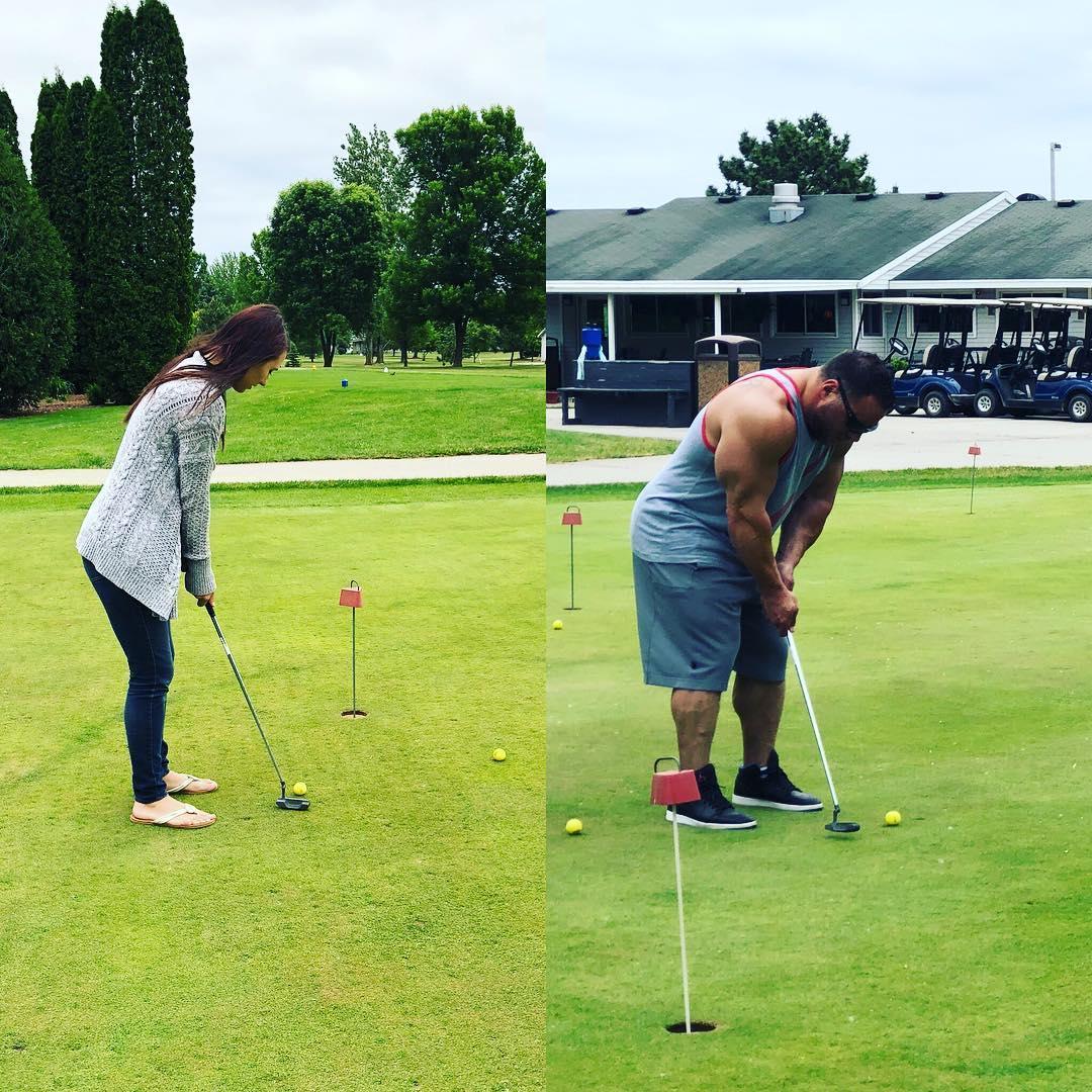Andy "attempting" to teach me how to golf. All I can say is, I can play mini golf, but I'm not playing against Tiger Woods anytime soon. -circa 2018