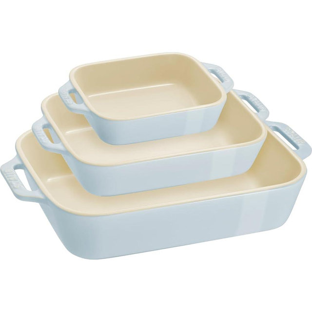 Staub Dish Z1025-100 Rectangular Dish, 5.5 x 4.3 inches (14 x 11 cm), 7.9 x 6.3 inches (20 x 16 cm), 10.6 x 7.9 inches (27 x 20 cm), 3 Piece Set, Macaronbur, Gratin Dish, Microwave Safe, Microwave