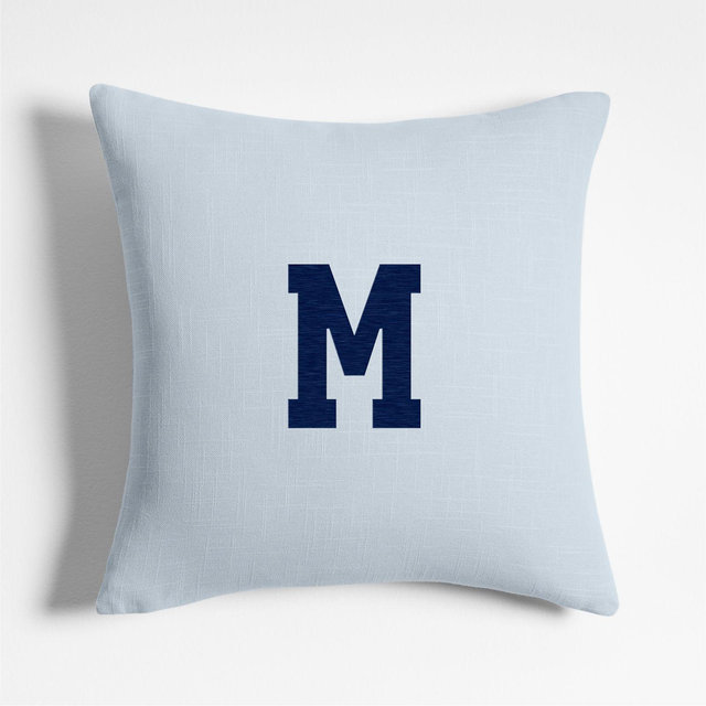 Personalized Organic Cotton Monogrammable 20"x20" Sky Blue Throw Pillow with Down-Alternative Insert