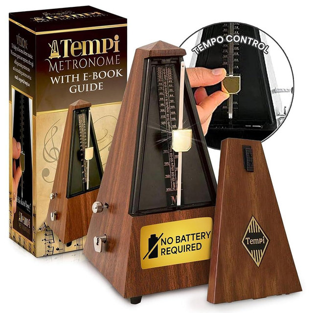 Tempi Metronome for Musicians - Mechanical Metronome for Piano, Metronome for Guitar/Violin or Metronome Music for Adults and Kids (Plastic Brown Grain Veneer)