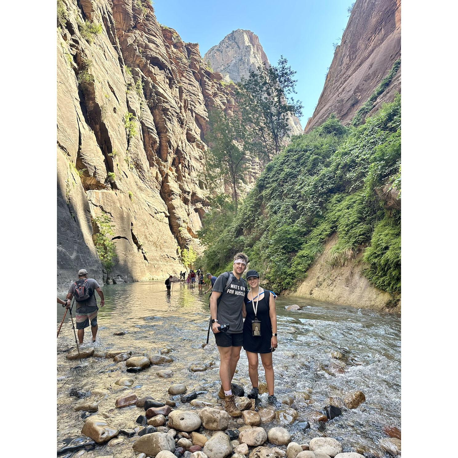 One of the coolest hikes Halie and Michael did in Zion National Park was through the Narrows, where the water was up to their chests at points.