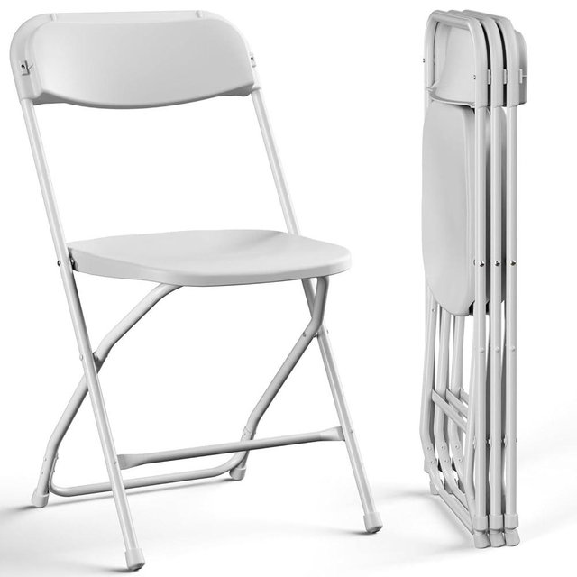 MAKE CHANGES Folding Chair,Plastic Folding Chairs for Outside,Heavy Duty Foldable Chair,Sturdy Metal Indoor Outdoor Folding Chairs,350 lbs Capacity,for Home,Office,Patio,Comfy (White, 4Pack)