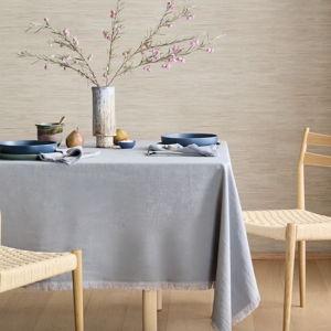 European Linen Fringe Tablecloth Color Blue Fog