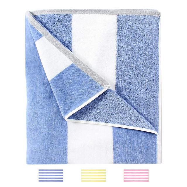 HENBAY Fluffy Oversized Beach Towel - Plush Thick Large 70 x 35 Inch Cotton Pool Towel, Blue Striped Quick Dry Swimming Cabana Towel (Pack of 1)