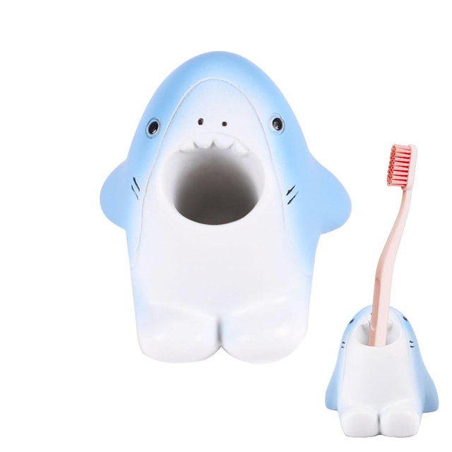 Cute Animal Toothbrush Holder - Shark Pen Pencil Holder,Mini Resin Freestanding Storage Base for Box Pen Brush Toothpick Desktop Storage Container, Washroom Office Organizer Accessories (Shark)