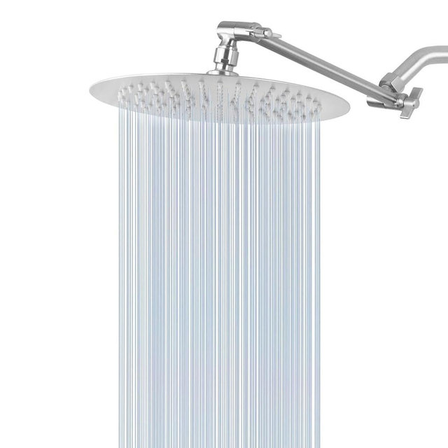 NearMoon Rain Shower Head with 11'' Adjustable Arm, High Pressure Stainless Steel Rainfall Shower, Ultra-Thin Design - Pressure Boosting (10 Inch, Nickel)