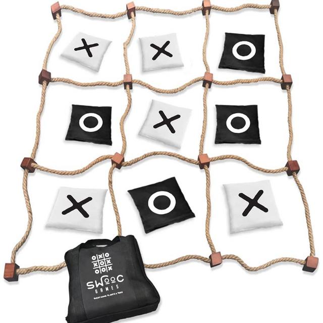 SWOOC Games - Giant Tic Tac Toe Game Outdoor Game | 3ft x 3ft | Instant Setup, No Assembly | Tic Tac Toe Bean Bag Toss with Rope Game Board | Large Tic Tac Toss Across Yard Game for Kids & Family