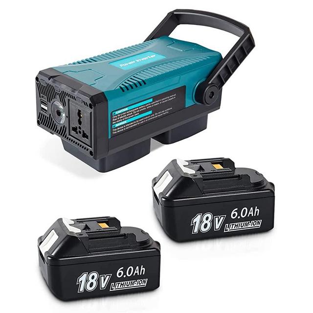 2Pack 6000mAh Replacement for Makita 18V Battery and a Power Inverter Compatible with Makita 18V Battery Turn to 110V/150W Power Station (Include Power Inverter & 2Pack Battery)