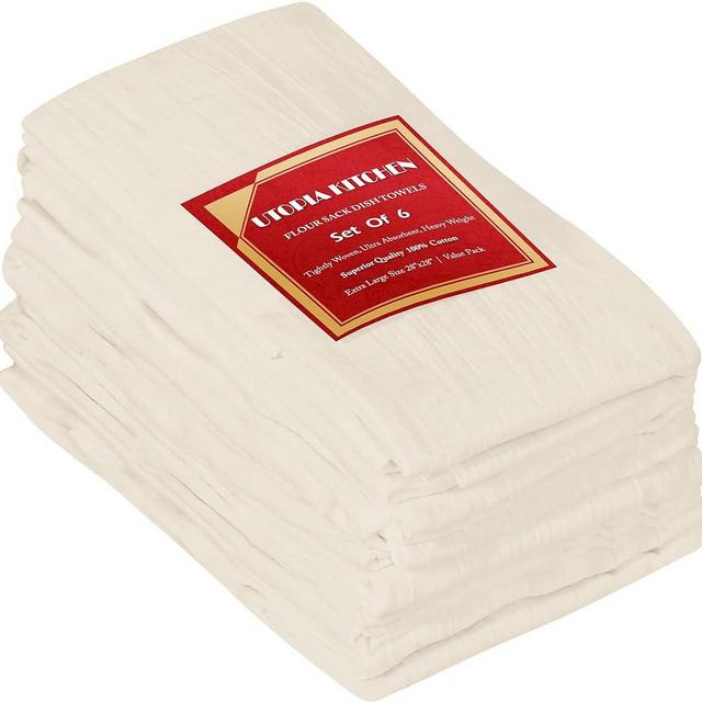 Utopia Kitchen [6 Pack Flour Sack Tea Towel, 28" x 28" Ring Spun 100% Cotton Dish Cloths - Machine Washable - for Cleaning & Drying - Natural Tan