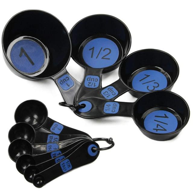 Chef Craft 42018 Easy to Read Plastic 10 Piece Blue/Black Measuring Cup and Spoon Set