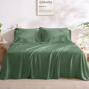 GOKOTTA King Size Bed Sheets 6 Piece Set, 100% Rayon Derived from Bamboo, Cooling for Hot Sleepers-Luxury Breathable Soft Sheets, Deep Pocket 16" Fitted Sheet with Elastic Corner Straps, Green