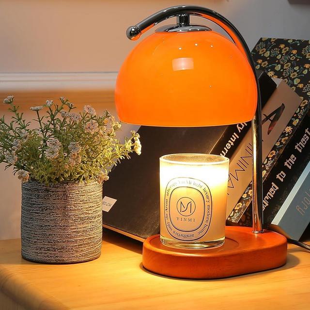 FCTWAKS Candle Warmer Lamp, Mid Century Milk Glass Candle Warmer with Timer & Dimmer, Aromatherapy Candle Lamp Bedside Table Lamp for Home Office Decor, Wax Warmer Lamp Gifts for Mom/Her (Orange)