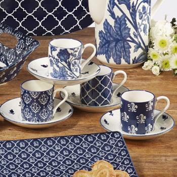 Indigo Espresso Cups and Saucers, Set of 4