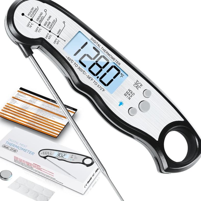 Digital Meat Thermometer, Waterproof Instant Read Food Thermometer for Cooking and Grilling, Kitchen Gadgets, Accessories with Backlight & Calibration for Candy, BBQ Grill, Liquids, Beef, Turkey…