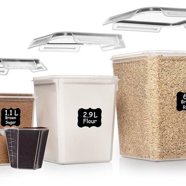 Shazo Flour Sugar Storage Containers Set of 3 (6L, 2.9L, 1.1L) Large Airtight Food Storage Containers with Lids, BPA-Free Plastic Container for Kitchen & Pantry Organizers, Cereal, Rice & Pasta