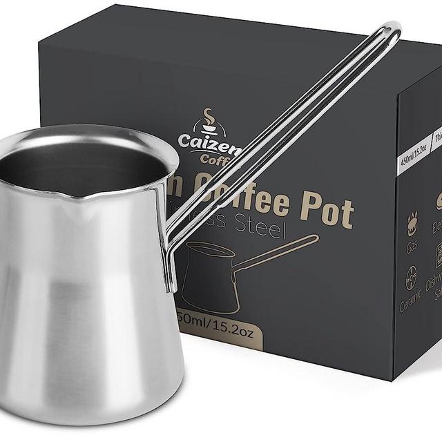 Caizen Coffee Quality Turkish Coffee Pot - Turkish Coffee Maker, Chai Pot, Arabic Coffee Pot, Briki Greek Coffee Pot, Greek Briki, Cezve, Ibrik (15oz)