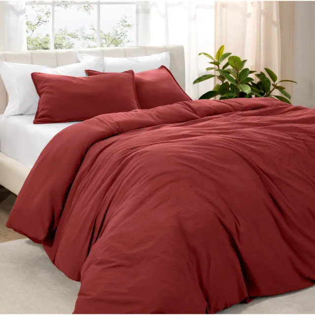 Washed Rosewood Oversized Queen Duvet Cover and Sham Set by Bare Home