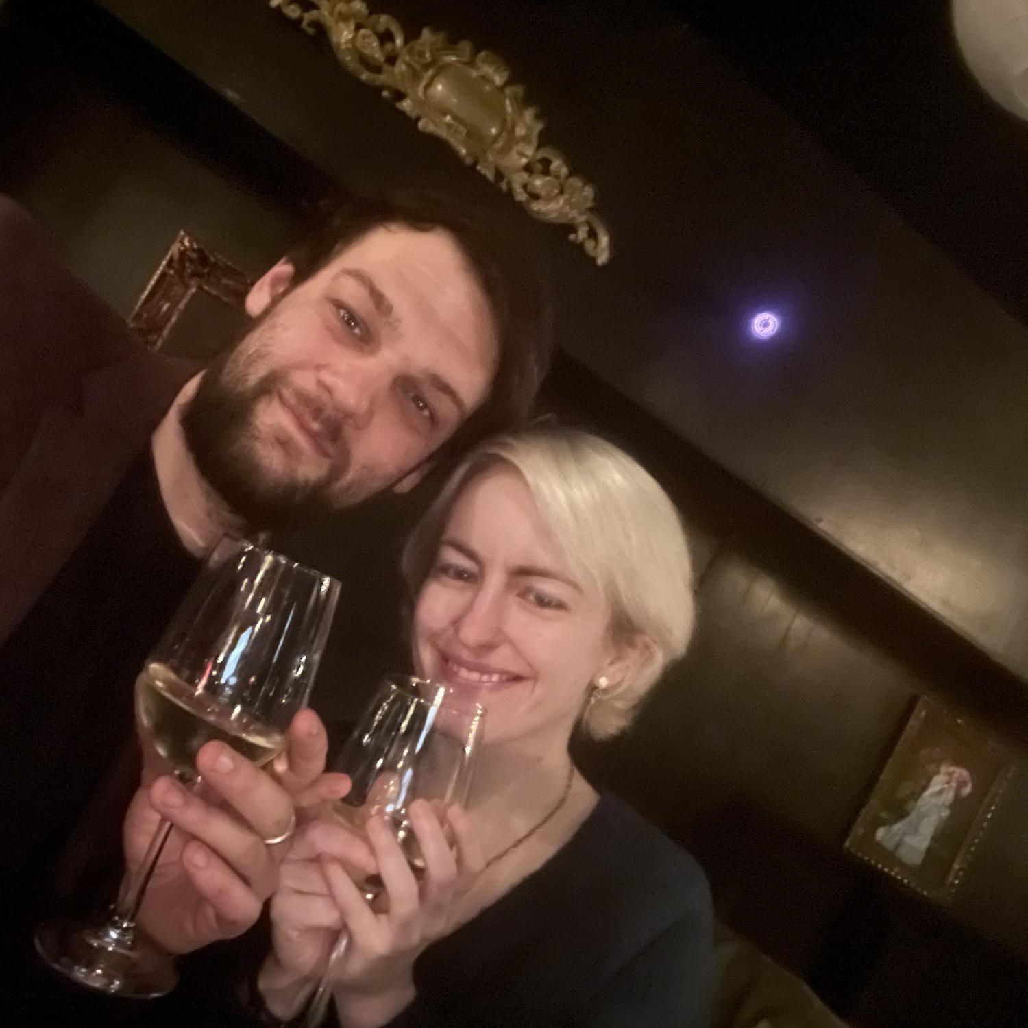 Toasting to our One Year Anniversary of Dating at The Oakland, a bar in Ferndale we went to on our first date!