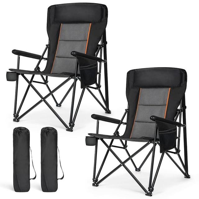 LET'S CAMP Oversized Camping Chairs 29.52" High Back Heavy Duty Lawn Chair Support 500LBS, Portable Collapsible Chair with Cup Holder, Side Pocket,2 Pack(Black)
