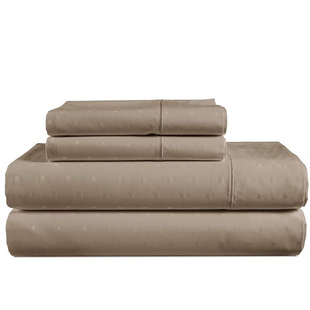 LANE LINEN 100% Egyptian Cotton Queen Sheet Set, Soft & Comfy Thick Fully Elasticized Mercerized Cotton Sheets Queen Size Set, No Pill Fade Resistant Elegant Jaquard Swiss Dot Queen Sheets- Taupe