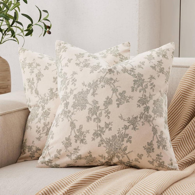 YZJZEDS 100% Cotton French Pastoral Throw Pillow Covers Set of 2, 24x24 Inch Double Sided/Green, Farmhouse Decorative Cushion Covers for Sofa Bed Living Room Home Decor
