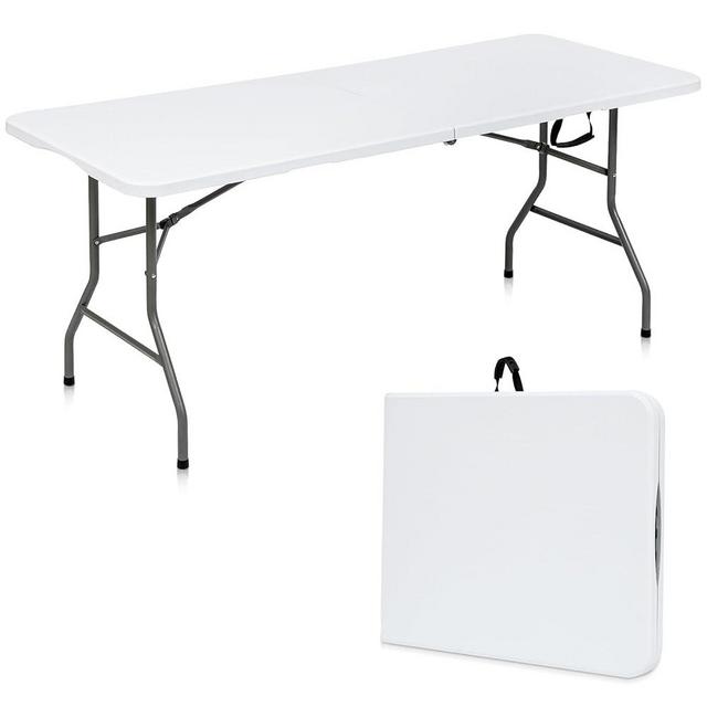 SKONYON Folding Table 6ft Portable Fold-in-Half Plastic Foldable Table for Picnic Party Dining Camp with Carrying Handle, White