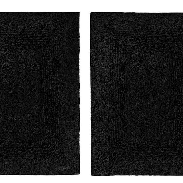 COTTON CRAFT Smith Set of 2 Cotton Handmade Heavyweight Reversible Racetrack Bath Rugs, 17 inch x 24 inch, Black