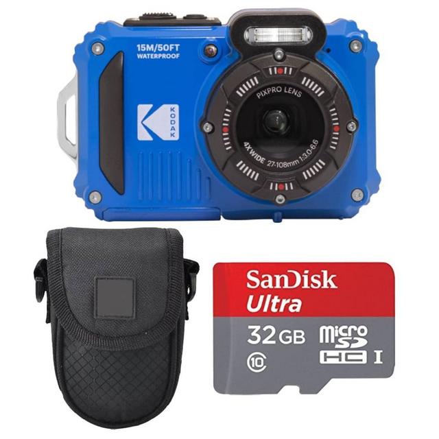 Kodak PIXPRO WPZ2 Digital Camera + Black Point & Shoot Case + 32GB microSDHC Card (Blue)