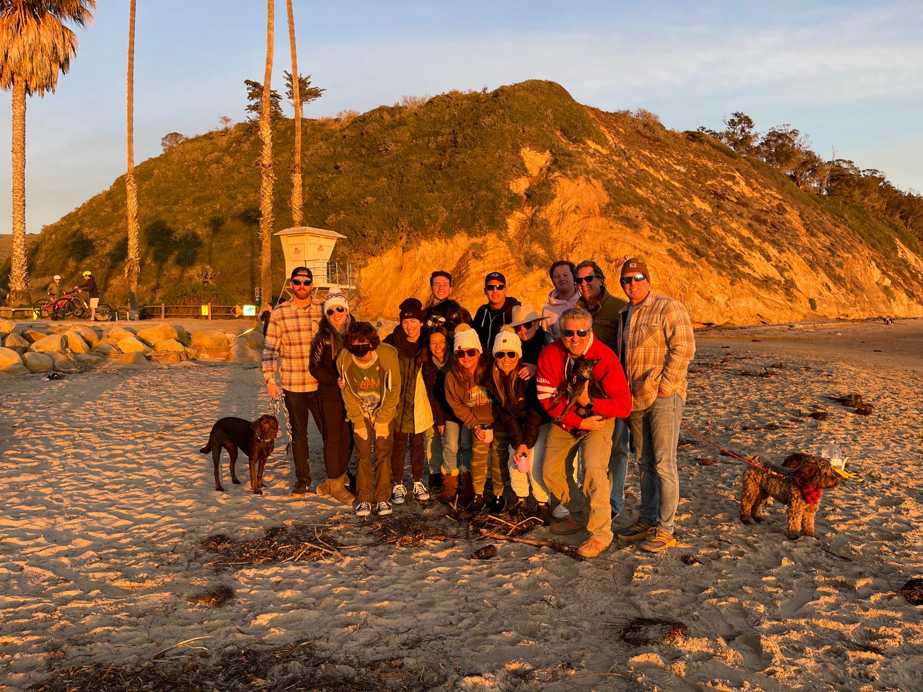The holiday crew.  Sunset. Hendry’s Beach.