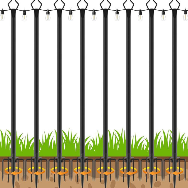 AILBTON 8 Pack 10Ft String Light Poles,Light Poles for Outside String Lights,Outdoor Light Poles with Fork,Metal Pole Stand for Patio,Backyard,Deck
