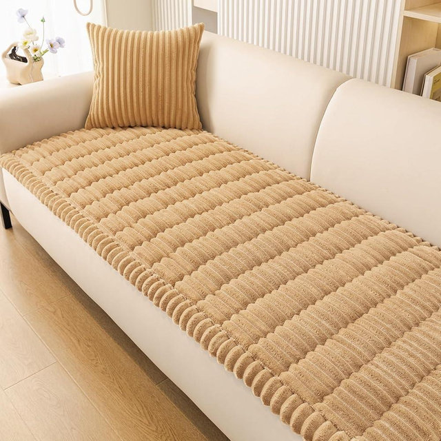 Smiry Couch Cover for Dogs Washable, Non Slip Fuzzy Pet Couch Covers for 3 Cushion Sofa Pet Friendly, Thick Soft Sofa Slipcovers Cushion Protector (Camel, 27.6" x 59")