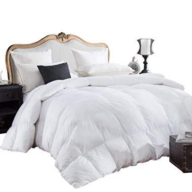 Egyptian Bedding 600-Thread-Count Egyptian Cotton Siberian Goose Down Comforter, 750 Fill Power, 70 Oz Fill Weight, King Size, 106-Inch by 90-Inch, Solid White