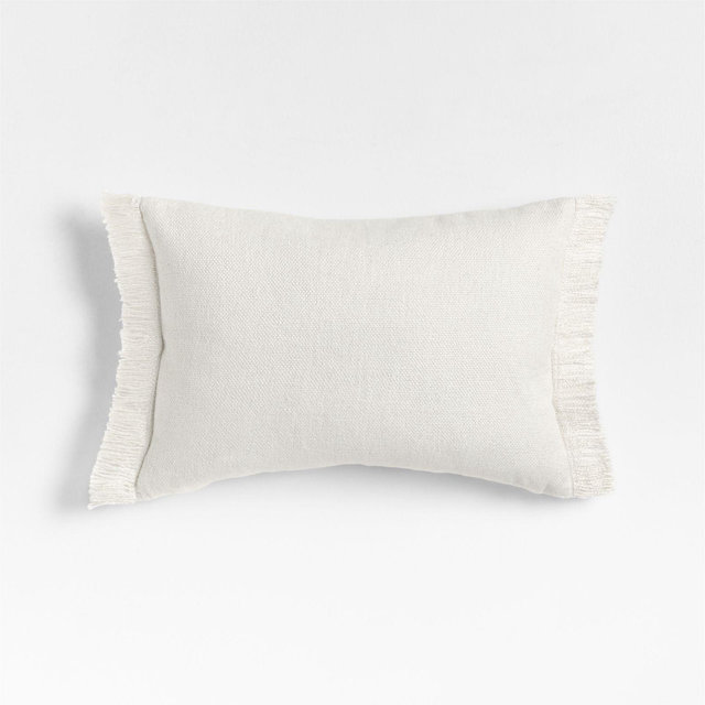 Casual Textured Fringe 24x16 Arctic Ivory Throw Pillow with Down-Alternative Insert