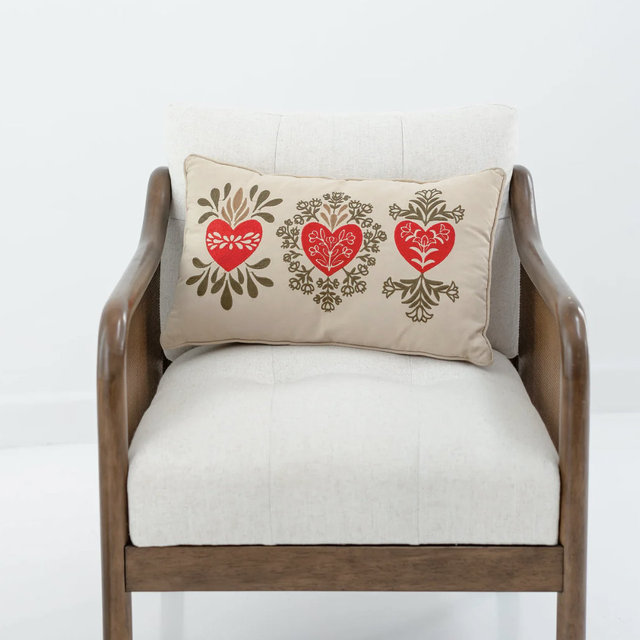 Holy Family Hearts Embroidered Lumbar Pillow Cover
