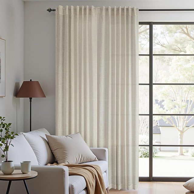 KOUFALL 60x96 Inches Long Curtains for Living Room 60 in Width Window,Sheer Linen Large Curtains,Tan Beige