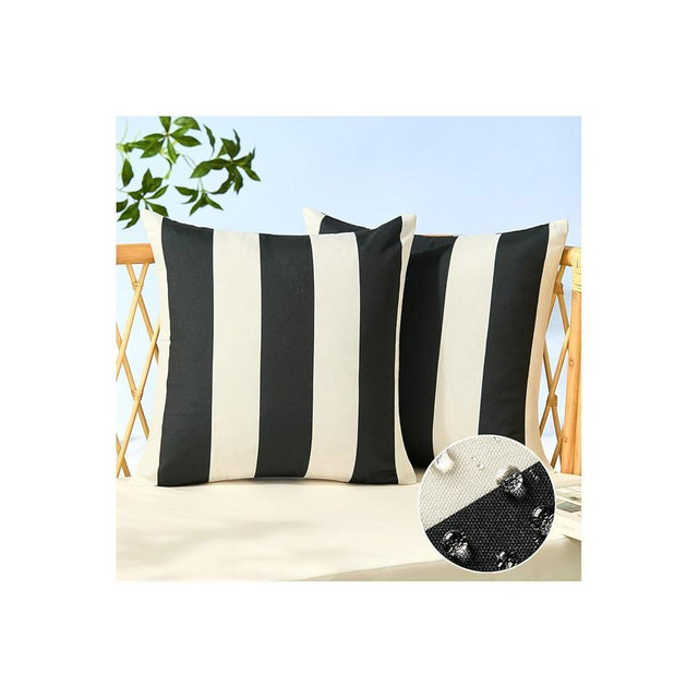 Allorry Outdoor Pillow Covers 18x18 Set of 2 Black Striped Decoration Throw Pillow Covers for Spring Summer Outdoor Waterproof Garden Patio Furniture Sofa Bed Home Decor JB007-A18