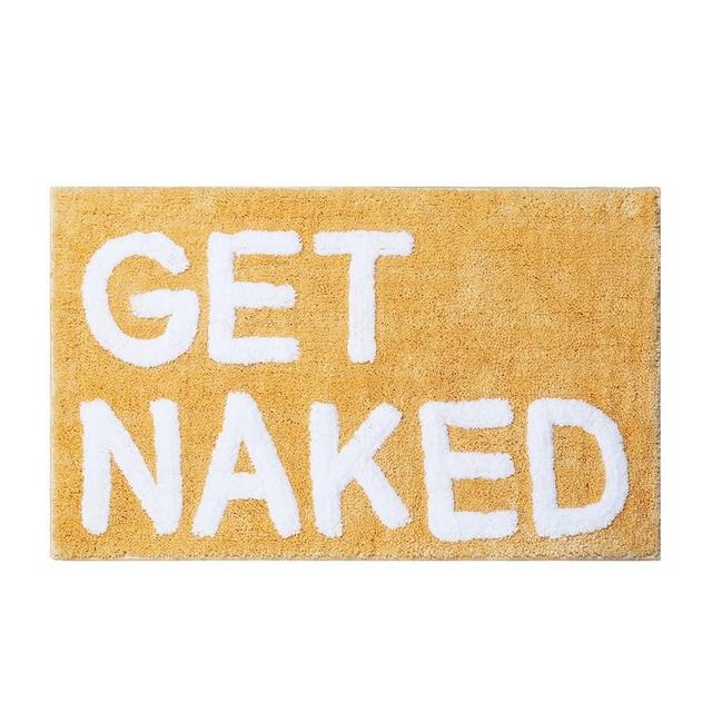 MODMINZEN Get Naked Bath Mat for Bathroom – Funny Shower Mat Non Slip, Tufted, Microfiber, & Fade Resistant – Cute Bath Rugs Tan (Yellow)