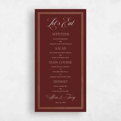 Maroon, Red Wedding Menu - Teagan Foil