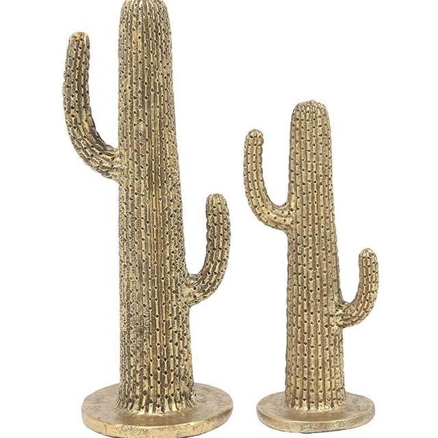Deco 79 Eclectic Polystone Cactus Sculpture, S/2 12", 17" H, Gold