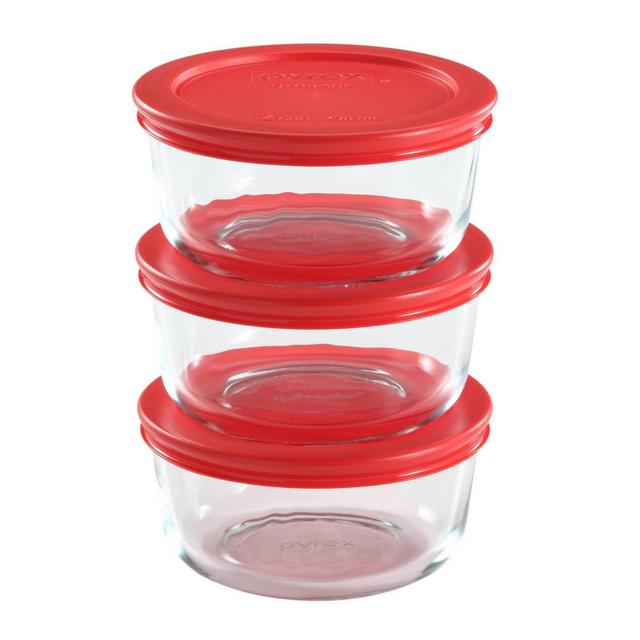 Pyrex 2 Cup 6pc Round Glass Food Storage Value Pack Red