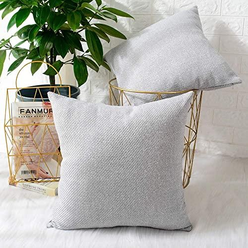 MERNETTE Pack of 2, Chenille Soft Decorative Square Throw Pillow Cover Cushion Covers Pillowcase, Home Decor Decorations for Sofa Couch Bed Chair 18x18 Inch/45x45 cm (Light Grey)